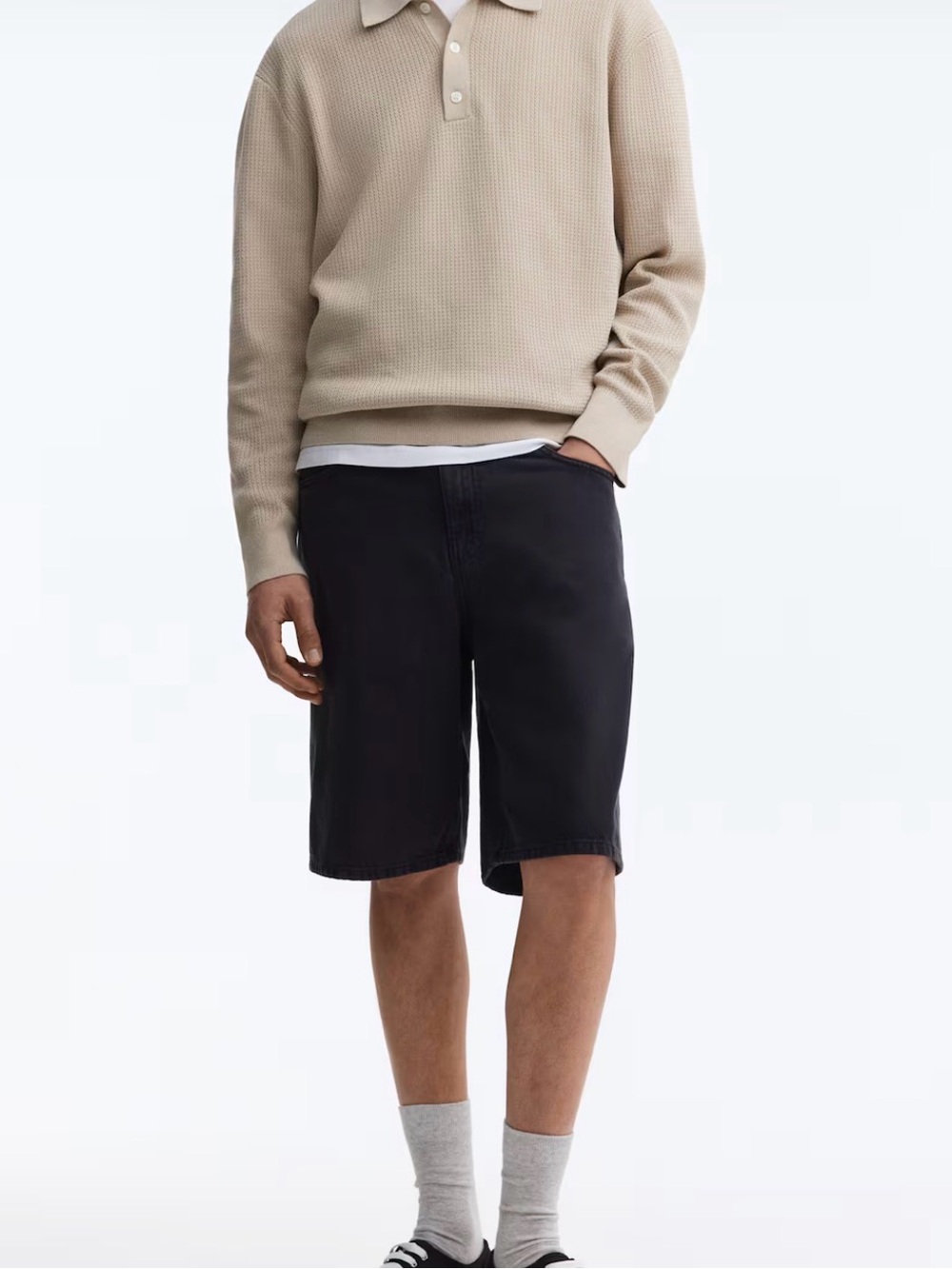 H&M Men’s Relaxed Denim Shorts W34 Black Knee Length NWT